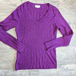 LOFT women's rabbit hair blend cable knit sweater purple Sz L